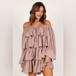 Dusty Mauve Off the shoulder Mini ruffle dress